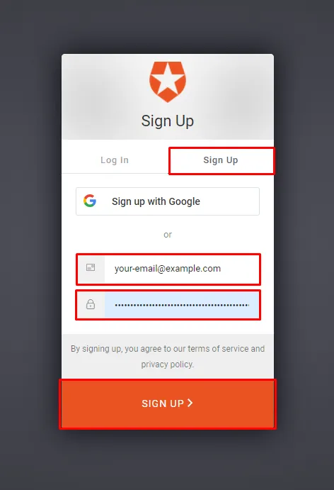 Signup Page at Auth0.